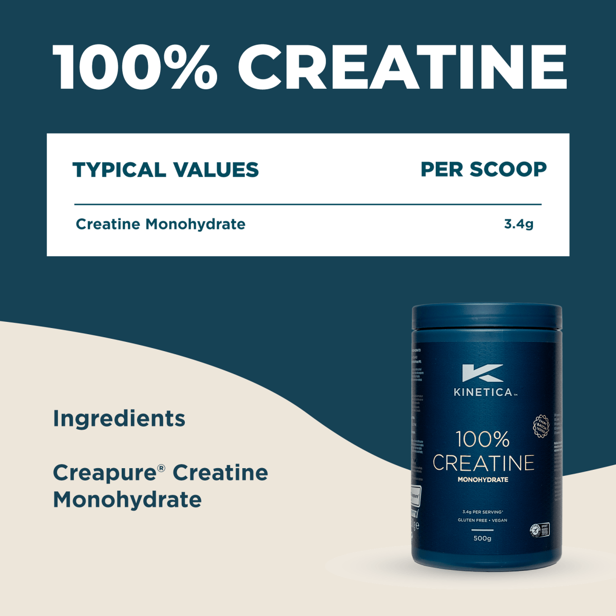 100% Creatine Monohydrate - Unflavoured 500g - #kinetica-sports#