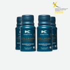 Bottles of Kinetica Collagen with Turmeric on a light green background