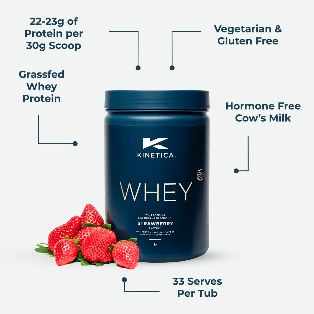 Whey Protein Strawberry 1kg - #kinetica-sports#