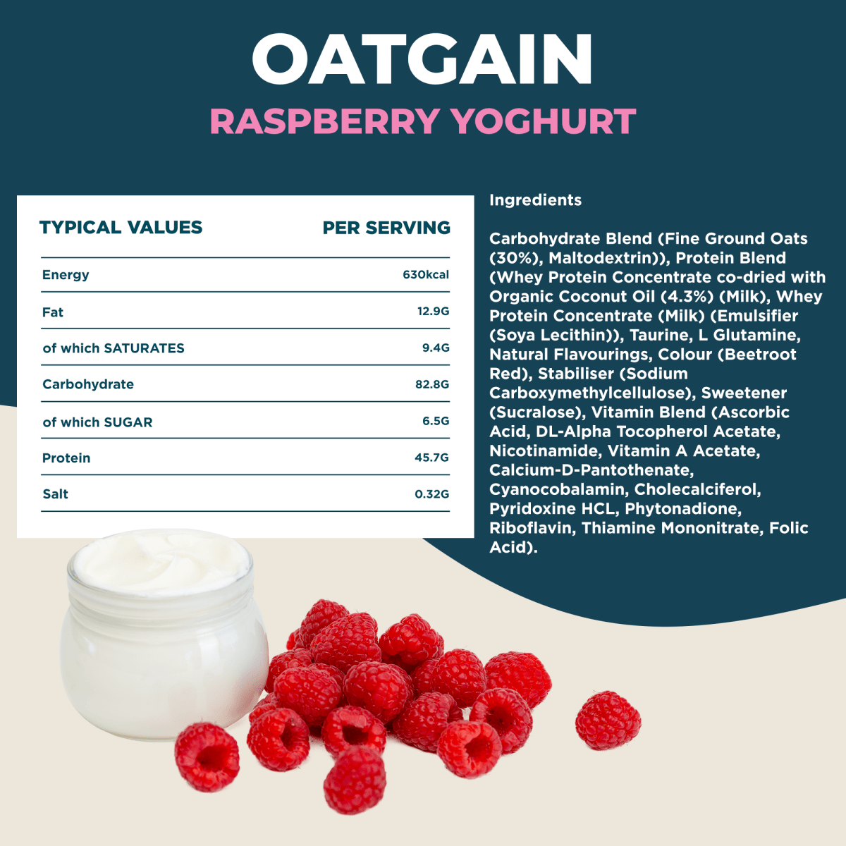 OatGain Raspberry Yoghurt 2.4kg - #kinetica-sports#