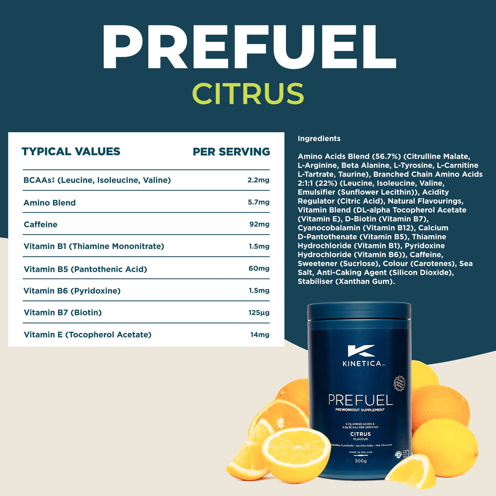 PreFuel Citrus Nutritional Information