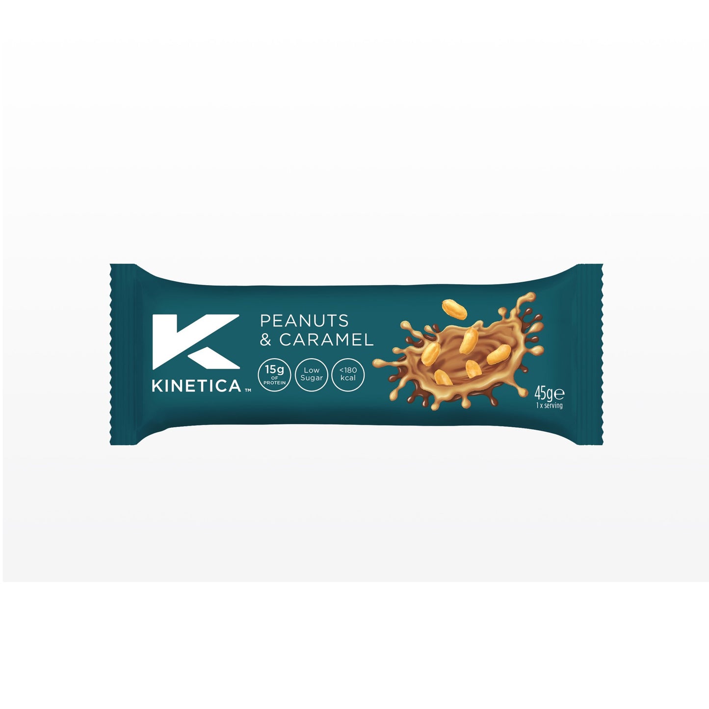 Kinetica protein bar, peanut  and caramel protein bar, high protein, 14g protein.