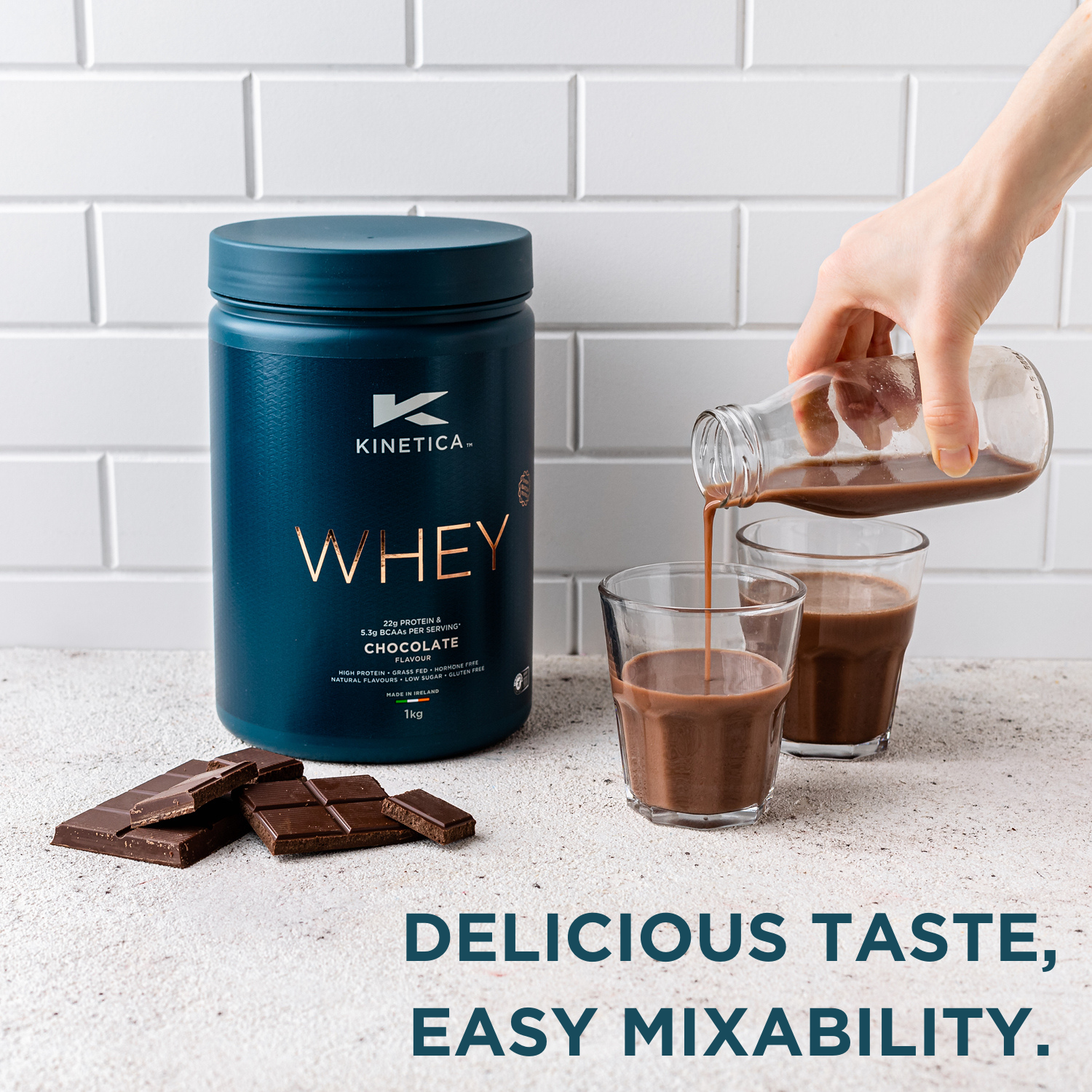 Whey protein powder, chocolate protein powder, trusted by professional athletes, WADA tested, delicious taste, easy mixability